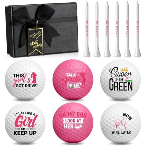 Realspring 13 Pcs Women's Golf Balls Funny Golf Balls for Women with Tees and Gift Box Golfing Gifts for Women Coworker Employee Golfer(Pink)