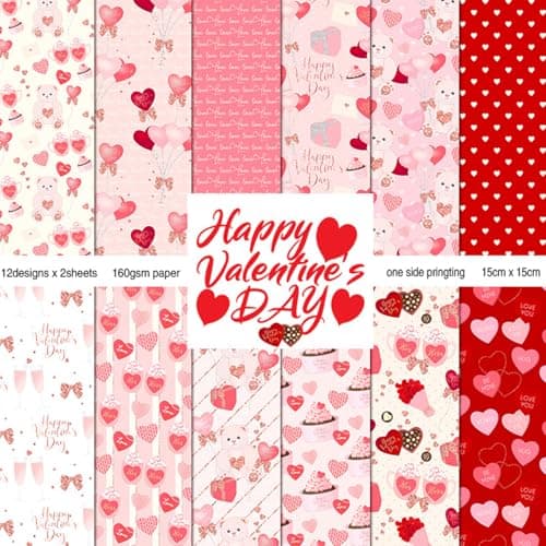 Valentine Hearts Scrapbook Paper Pad 24 Sheets 6in Aesthetic Love Patterns Designed Decoupage Supplies for Journaling Folded Cardstock Making DIY Crafts Gift Wrapping Material