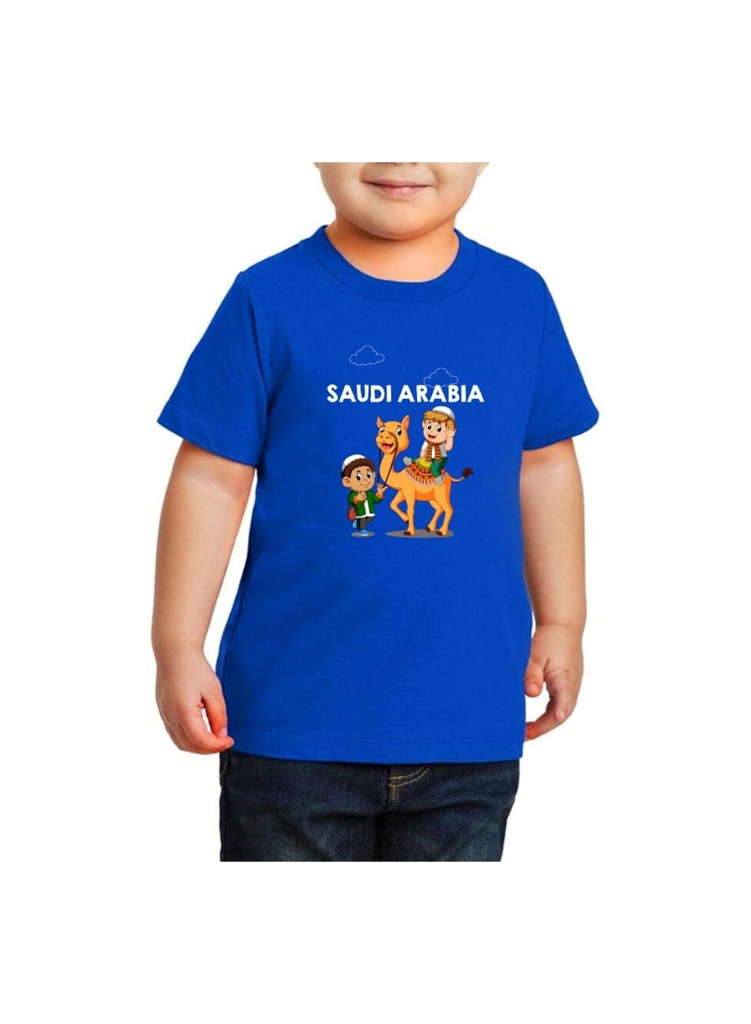 Saudi Arabia-Themed Boys Souvenir T-Shirt for Kids - Short Sleeve Round Neck Cotton Tshirt - Saudi Design with Camel - Ideal for School, Playtime