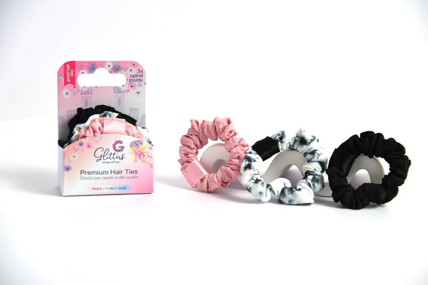 Glitters® 3 pc Mini Scrunchy Set - Premium Hair Ties for Thick and Curly Hair