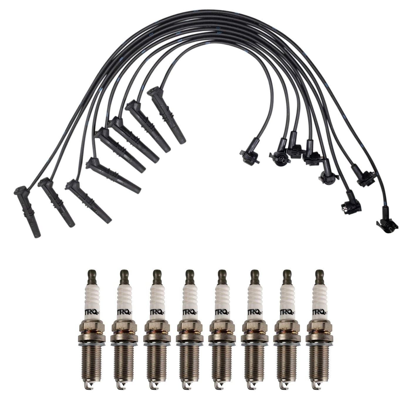 TRQ Ignition Kit Spark Plugs Wire Set Compatible with 9600 Ford 9699 Lincoln Mercury