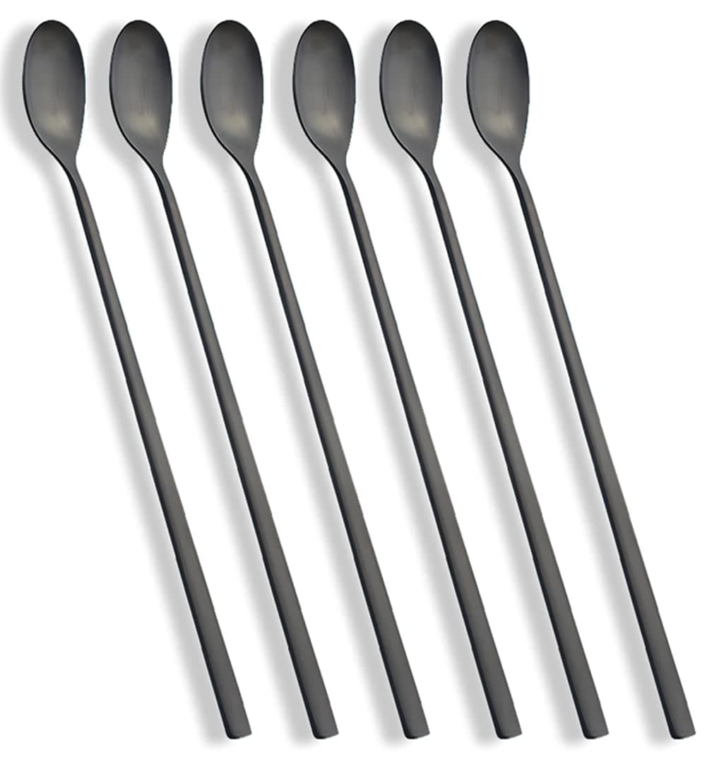 Long Handle Spoon Matte Black Coffee Stirrers 9inch Ice Tea Spoon AOOSY Premium 1810 Stainless Steel Iced Teaspoon Coffee Spoons for Milks Tea Mixing Cocktail Stirring Coffee Set of 6