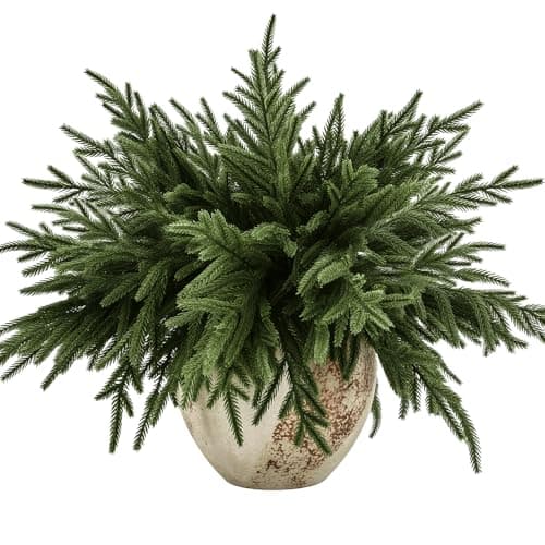 joyhalo 16 Pcs Norfolk Pine Stems, 18" Artificial Christmas Pine Branches Ink Greenery Stem Real Touch Cedar Stems for Vases,Outdoor Planters, Christmas Trees and Outdoor Home Decor