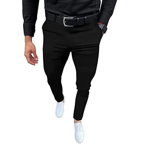 Percle Mens Fashion Slim Fit Dress Pants Casual Business Skinny Stretch Pants Golf Pants Black