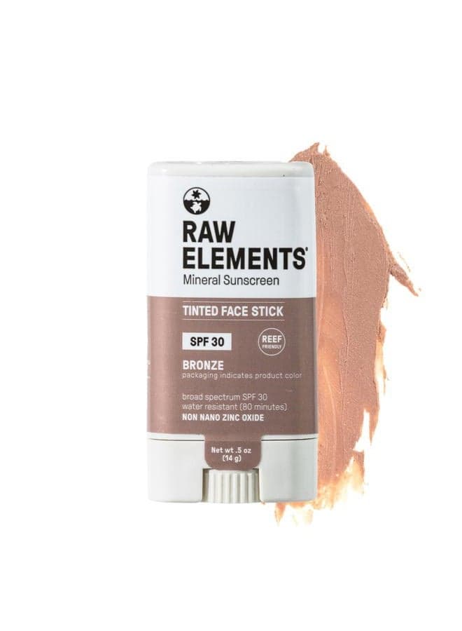 Raw Element Ultra-Moisturizing Face Tint Sunscreen, SPF 30+, Non Toxic Mineral Face Cream, Non Nano Zinc Oxide, Reef Friendly, Safe for All Ages, 0.5 oz, Bronze, Stick Pack of 1