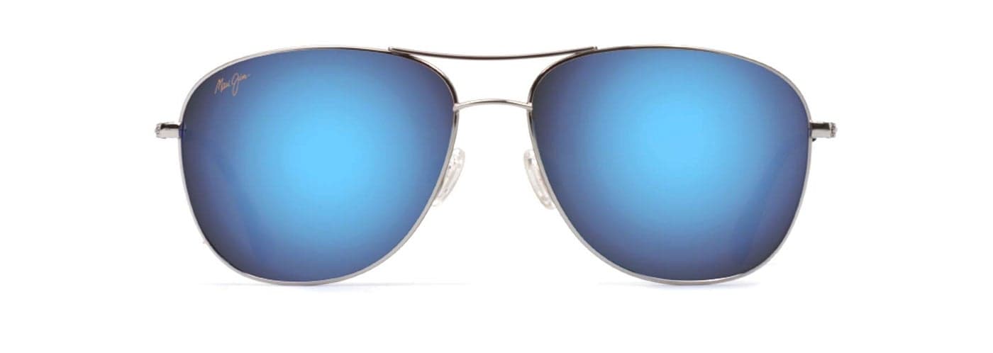 Maui Jim Men's and Women's Cliff House Polarized Aviator Sunglasses, Silver/Blue Hawaii, Medium