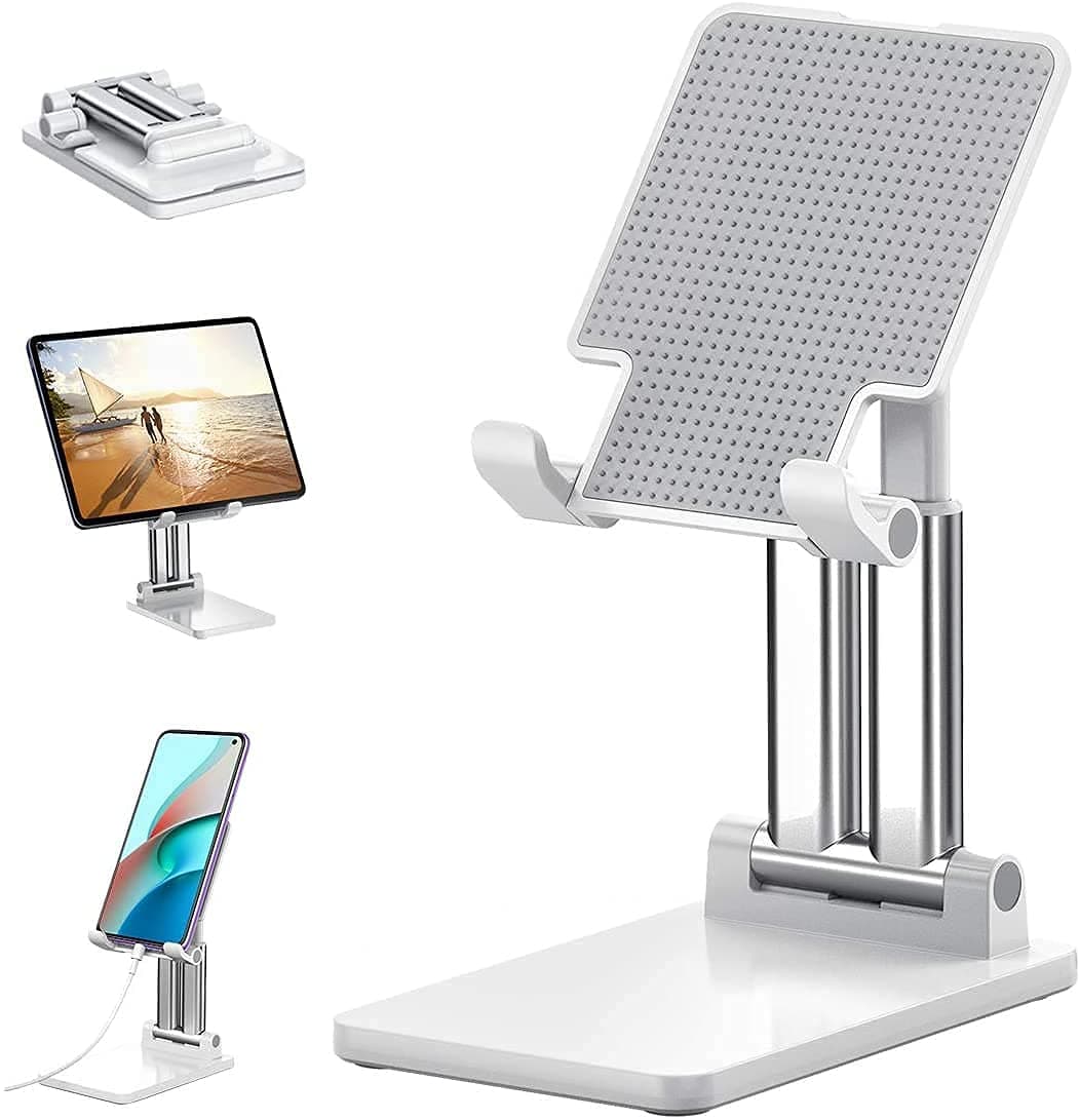 HOLD UP Mobile Holder Stand for Table, Mobile Holder, Adjustable & Foldable Mobile Stand, Aluminum Stand Holder for Mobile Phone and Tablets (Up to 9) Inches - White