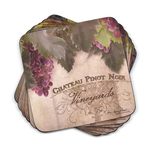 Pimpernel Portmeirion Toscana Coasters, Set of 4 – 4.25" Cork-Backed Boards Featuring Grape Artwork, Heat & Stain Resistant Lacquer Finish, Decorative Drink Mats for Wine Lovers & Coffee Tables
