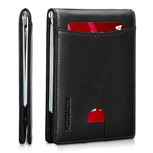 RUNBOX Slim Money Clip Wallets for Men RFID Blocking 11 Card Holder Minimalist Small Thin Carbon Leather Bifold Mens Front Pocket Wallet Gift Box