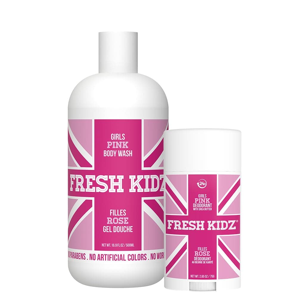 Fresh Kidz Body Wash 169 floz and Stick Deodorant 265 oz for Kids and Teens Girls Pink Set