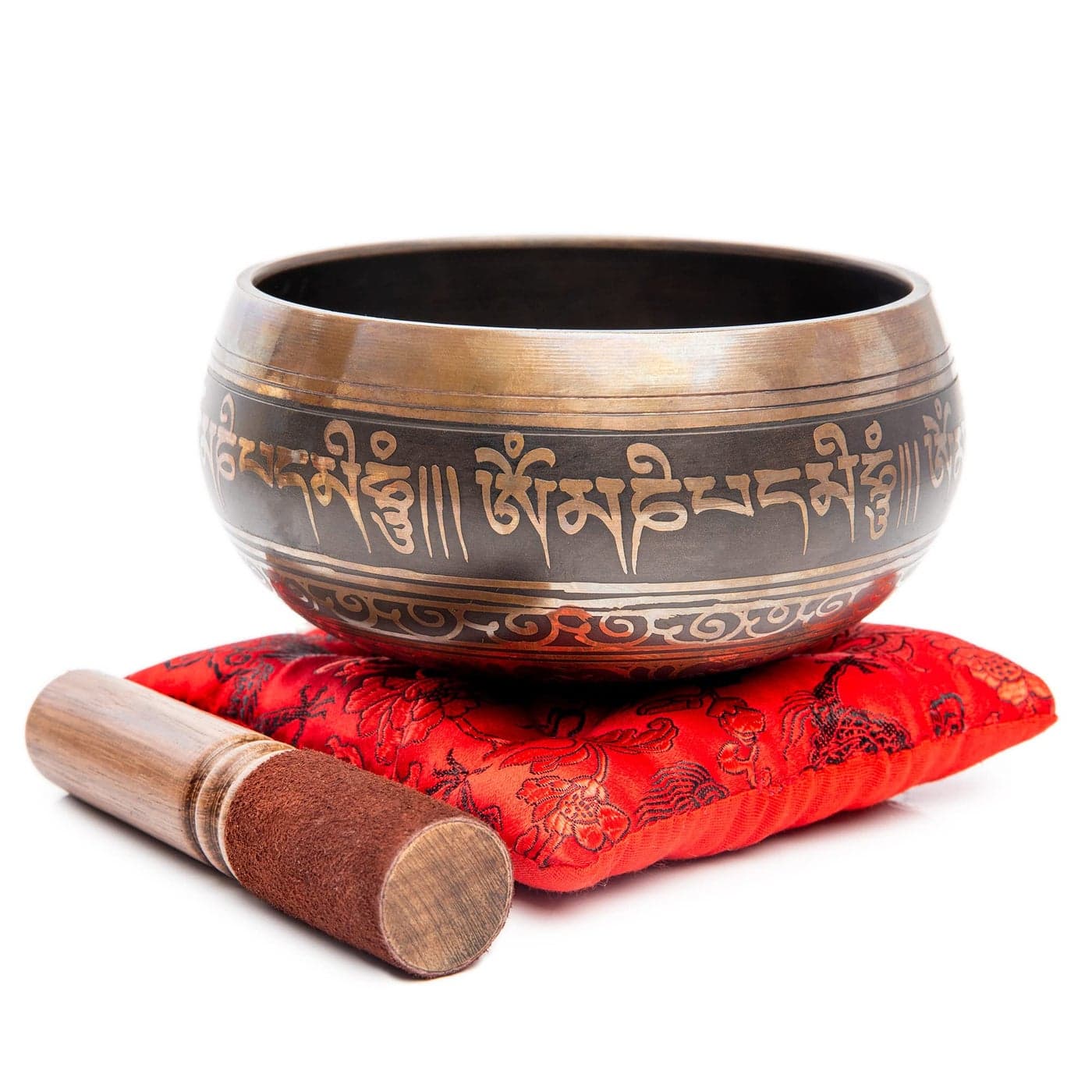 Tibetan Singing Bowl Set - 4" Easy To Play Authentic Handmade For Meditation Sound 7 Chakra Healing By Himalayan Bazaar (Brown & Red)