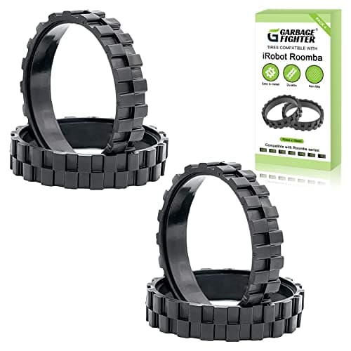Garbage fighter Tires for IROBOT ROOMBA Wheels Series 500, 600, 700, 800 and 900, e5, e6, i7,Anti-Slip, Great Adhesion and Easy Assembly, Wheel Replacement for All roomba Models (Black 4 Pack)
