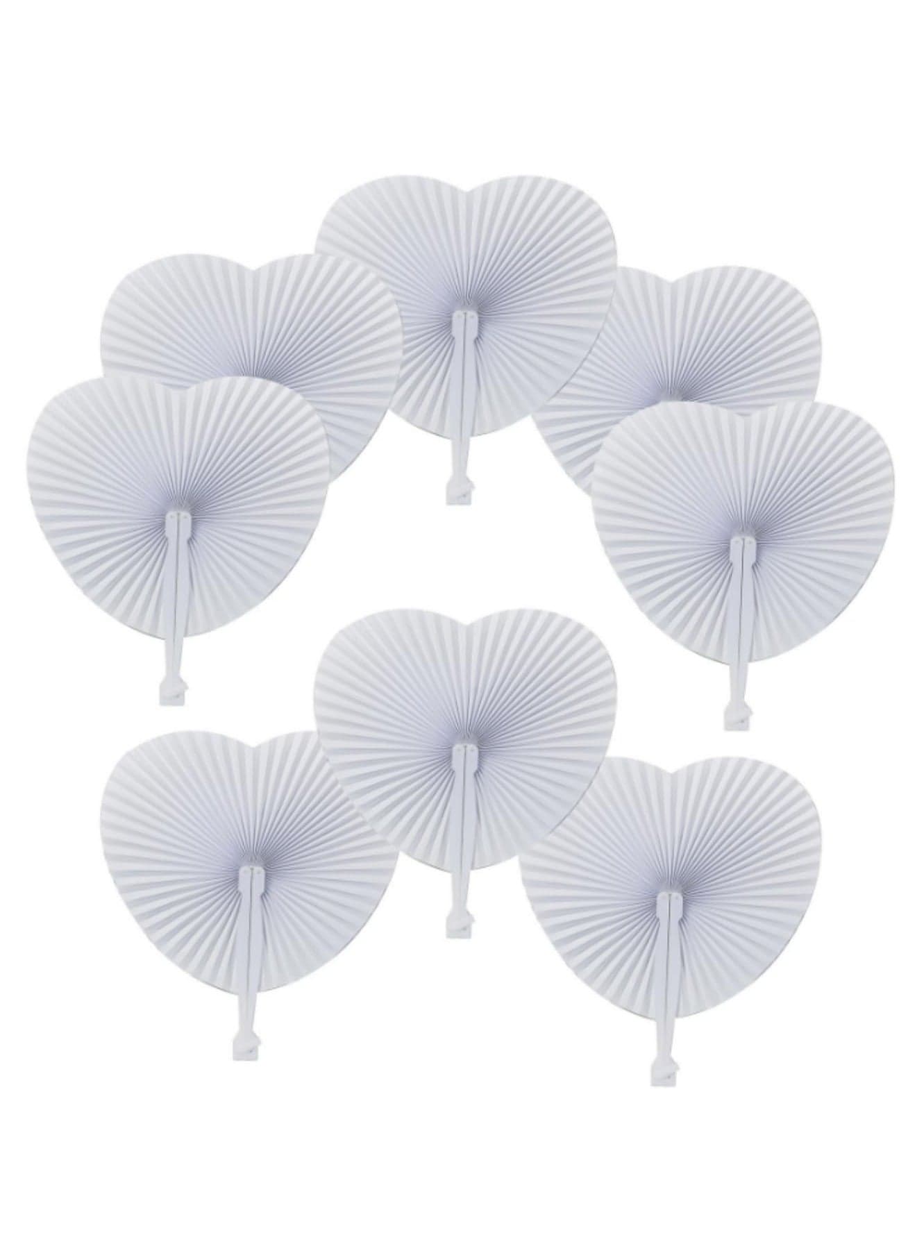 12pcs White Heart Shaped Folding Fans Round Accordion Paper Hand Fans for Wedding Party Decorations DIY Art Craft Painting Celebration Events