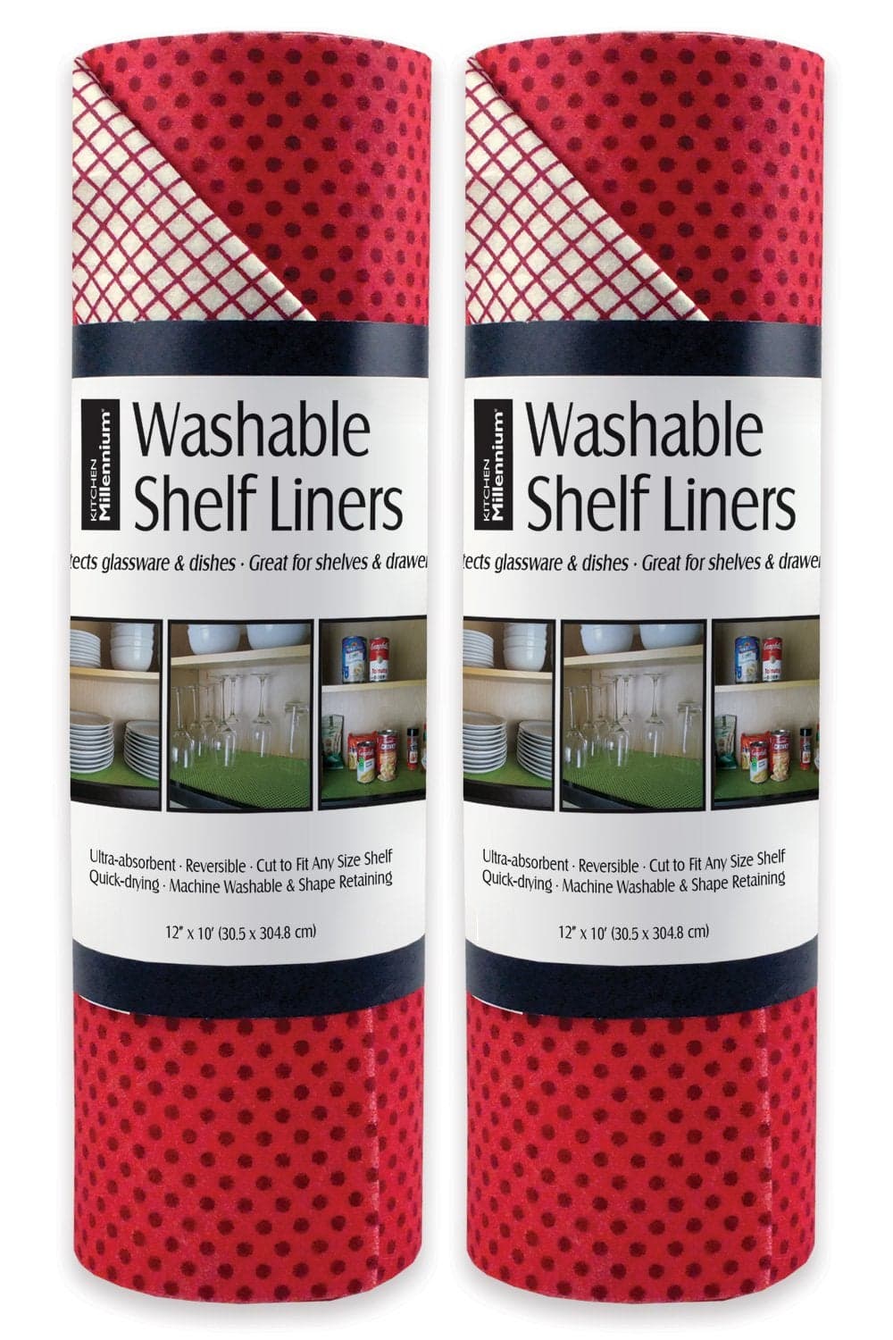 DII Fridge & Shelf Liner Collection Non-Adhesive, Cut to fit, Machine Washable, 12x20, Tango Red Dots, 2 Piece