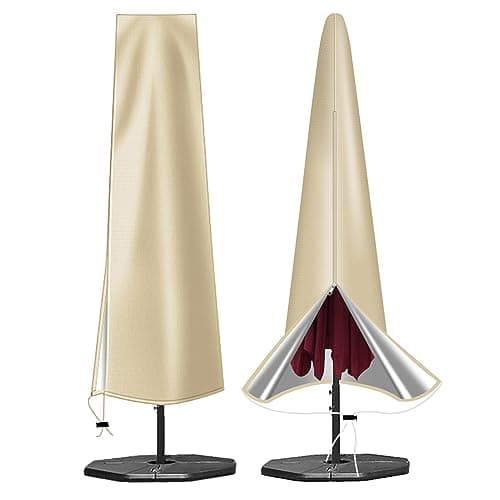 OKPOW Umbrella Cover 420D Oxford Fabric Patio Umbrella Covers Waterproof with Zip, for 9ft to 12ft Garden Outdoor Umbrella (Khaki)