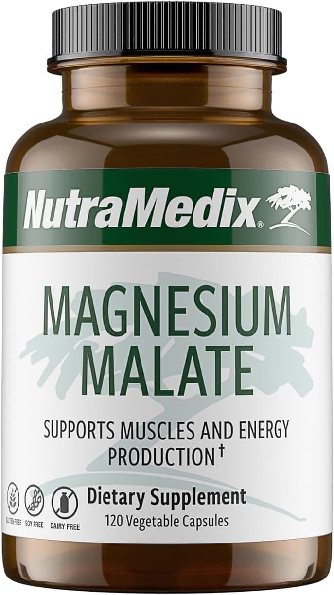 NutraMedix Magnesium Malate Energy Supplements Bioavailable Magnesium Supplement for Sleep Immune Support Joint Health Vegan NonGMO GlutenFree 120 Vegetarian Capsules