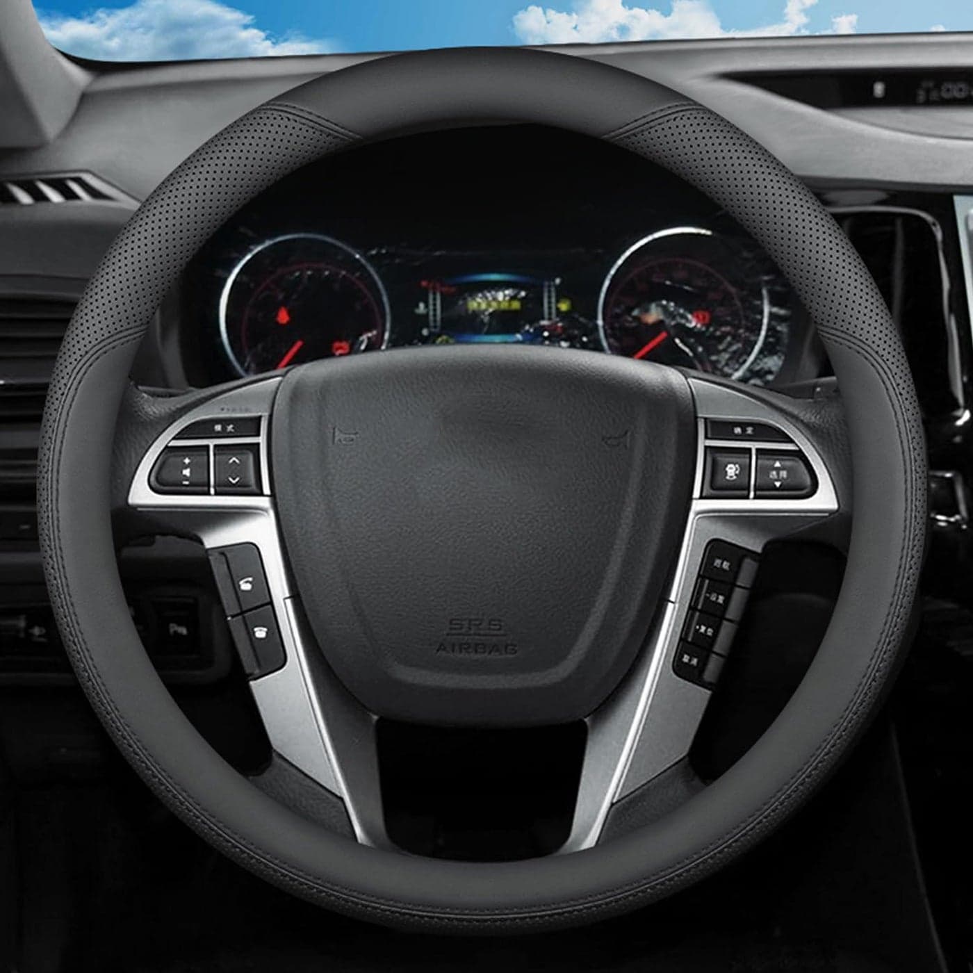 SZYUCHEN Steering Wheel Cover for Ford F150 F150 F250 F350 Super Duty Expedition XL XLT Lariat King Ranch Platinum Limited Lightning Tremor Car Truck Accessories 2025 Black Leather 15516 inch