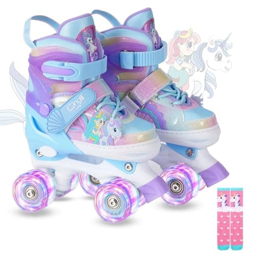 Girls Roller Skates for Kids Ages 312 Adjustable Light Up Roller Skates for Toddlers Beginners Boys Unicorn Mermaid Rainbow Gift for Indoor Outdoor Sports