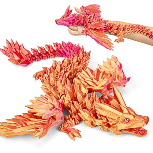 SHUWND Large 3D Printed Dragon with Wings Articulated Crystal Dragon Toys 18 inch Big 3D Printed Animals ADHD Fidget Toy Gifts for Desk Decor Perfect Desk Pet for Animal Collectors