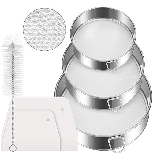 6 Pieces Tamis Flour Sieve Set 6/8/10 Inch Flour Sieve 60 Mesh Stainless Steel Round Sifter for Baking with Dough Scraper and Cleaner Brush