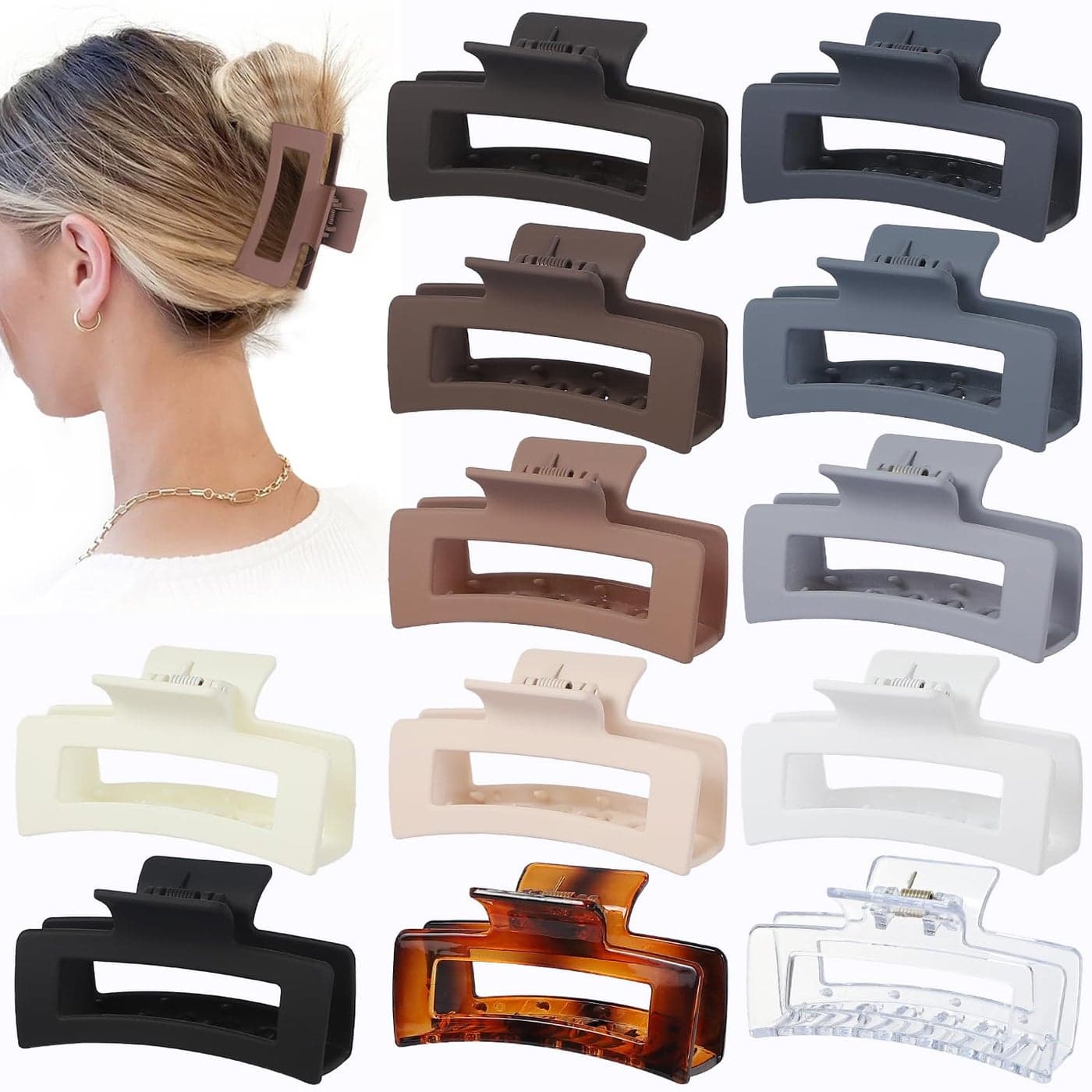 35 Inch Hair Clips 12 Pcs Square Jaw Clips for Thick and Thin Hair Rectangular Hair Accessories for Women and Girls Neutral