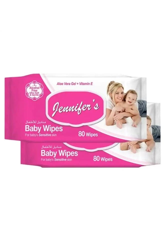 Jennifers Ultra Soft And Gentle Baby Wipes With Aloe Vera Gel And Vitamin E- 2X80 Wipes