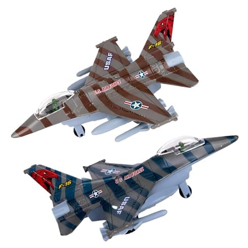 ArtCreativity F16 Fighter Jet Toy Set for Kids 2 Pack F16 Fighting Falcon Diecast Metal Airplanes Pull Back Military Jets Air Force Toys for Boys Birthday Gifts Cake Toppers Party Favors