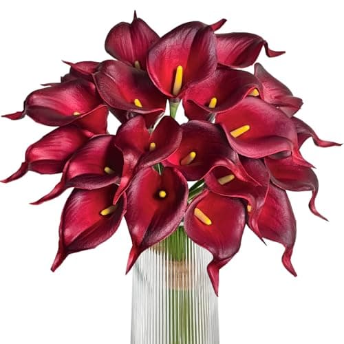 Letjolt Artificial Calla Lily Red Flowers 20Pcs for Wedding Bouquet Home Decoration Faux Calla Lilies Flower, Dark Red