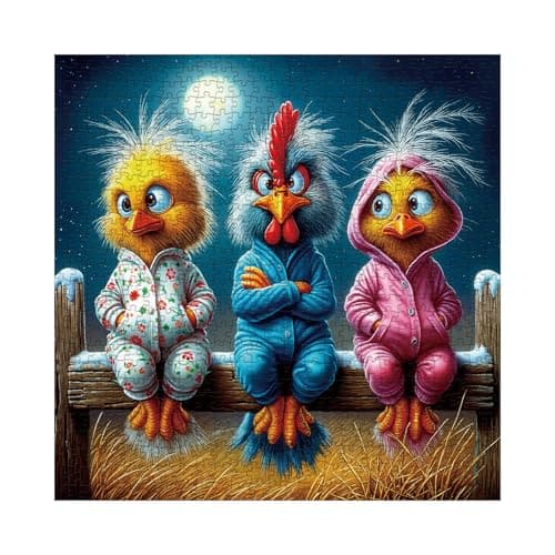 Funny Chick Art Puzzles for Adults 1000 Pieces Fantasy Bird Chicken Aesthetic Jigsaw Puzzles Magic Winter Stars Night Impossible Challenging Puzzle