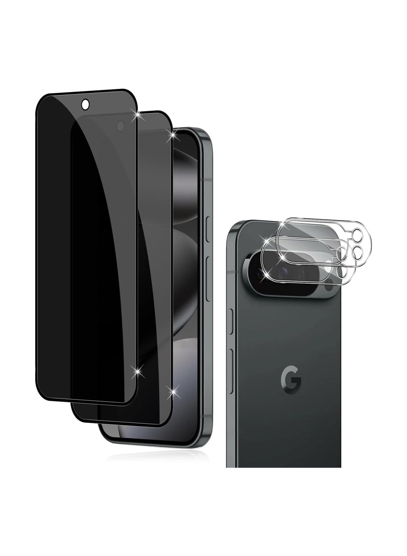 Privacy Screen Protector Compatible with Google Pixel 10 Pro, 【2-Pack】 Anti-Spy Tempered Glass Screen Protector 【Supports Fingerprint Unlock】 with 【2-Pack】 Camera Lens Protectors