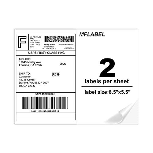 MFLABEL Half Sheet Shipping Labels - 8.5" x 5.5" Adhesive Packaging Labels for Laser & Inkjet Printers, 100 Self-Adhesive Stickers (25 Sheets) for Boxes, Mail, FBA & DIY Projects