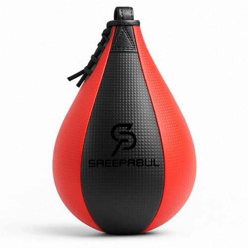 SAEEPABUL Speed Bag,Speed Bag for Boxing,PU Leather Reflex Training Pear Shaped Punching Bag,Fast Reaction Skills Development Perfect for Kids Teens Adults Boxing Coaches Maya Black & Red