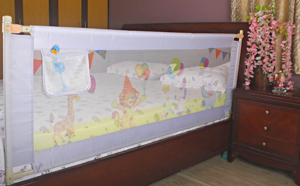 VIC Kid® Adjustable Baby Bedrail Guard Bed Fence (Pack of 3, Lavender Lion)