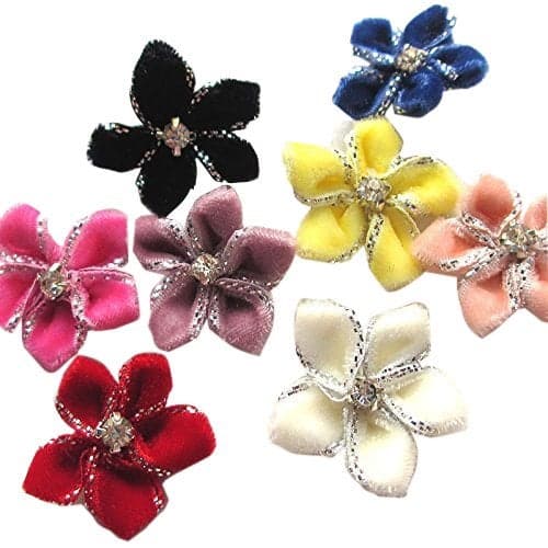 Chenkou Craft 40pcs Velvet Ribbon Flowers Bows Rhinestone Appliques Wedding Decoration Lots A0451 MultiColor