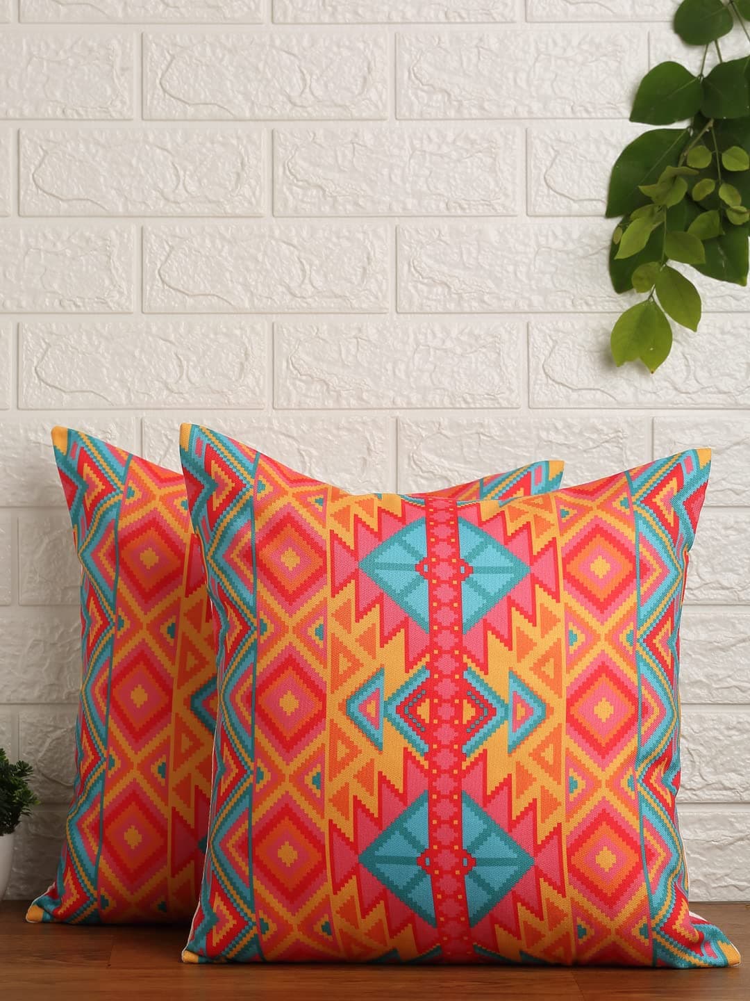 Alina Decor Absract Printed Canvas Cushion Covers/Soft Pillow (16 Inch X 16 Inch Or 40Cm X 40Cm) - Set of 2, Multicolor, 100 TC