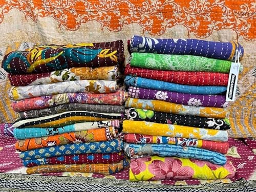 Boho Sanskriti Vintage Bedspreads,Throws,Ralli, Lot Kantha Reversible Bedcover Bedspread Throw Cotton Blanket Gudari Kantha Quilt (Pack of 1)