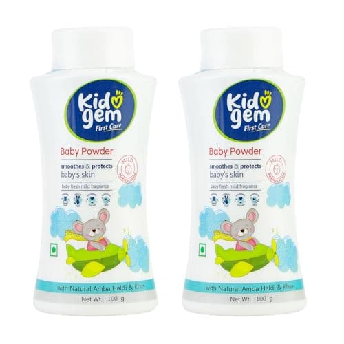 Kidogem Baby Powder – Pack of 2 (100g Each) | Baby Talcum Powder with Almond Oil, Olive Oil & Amba Haldi | Soothes Rashes, Prevents Sweat & Keeps Baby Skin Dry | Gentle & Safe for Daily Use, Newborn to Toddler