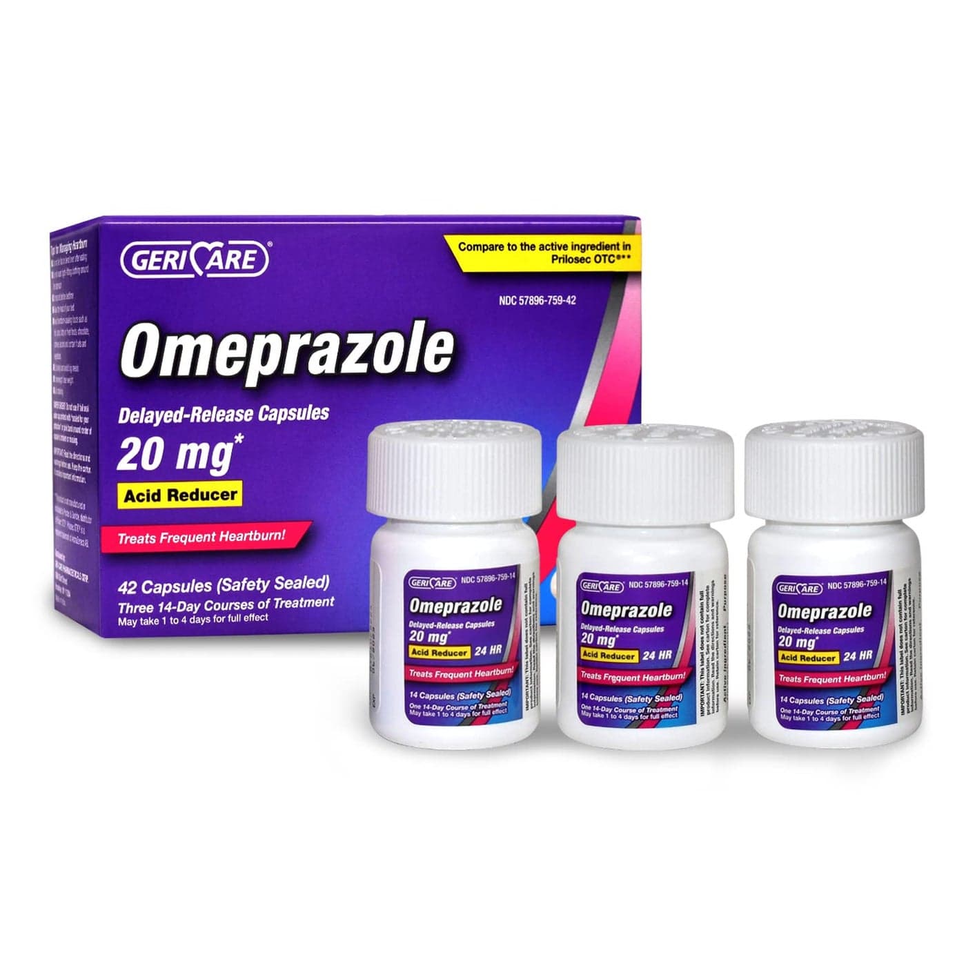 GeriCare Omeprazole Delayed Release Capsules 206mg Acid Reducer Pills for 24 Hour Heartburn Relief Acid Reflux Medicine to Treat Frequent Heartburn 42 Count
