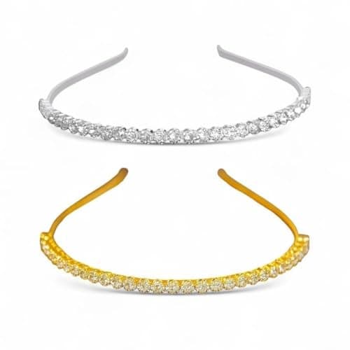 AccessHer Hairbands for Women & Girls | Gold & Silver Rhinestone Hair Hoops | Stylish Hair Accessories for Weddings, Parties, Ethnic Wear & Rakhi Gift (Combo 1, One Size)