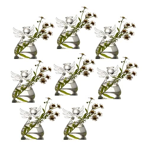 GENEDEY Angel Design Glass Vases Clear Flower Plant Terrarium Container Hanging Vase Wedding Decor Garden Ornaments Hanging Planter (Pack of 8)