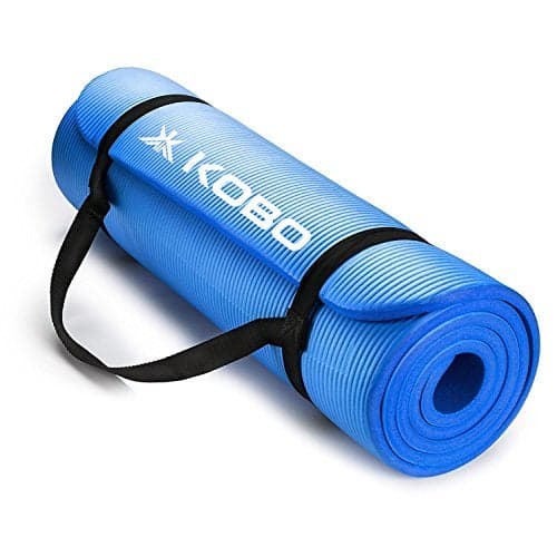 Kobo NBR Athletica Yoga Mat- Multi-use Thick Exercise Mat, Non-slip and Anti-tear. Great for Hot Yoga and the Gym, Home Workout, Pilates, Physio, and Camping. Includes Carrying Strap (15 mm, Blue)
