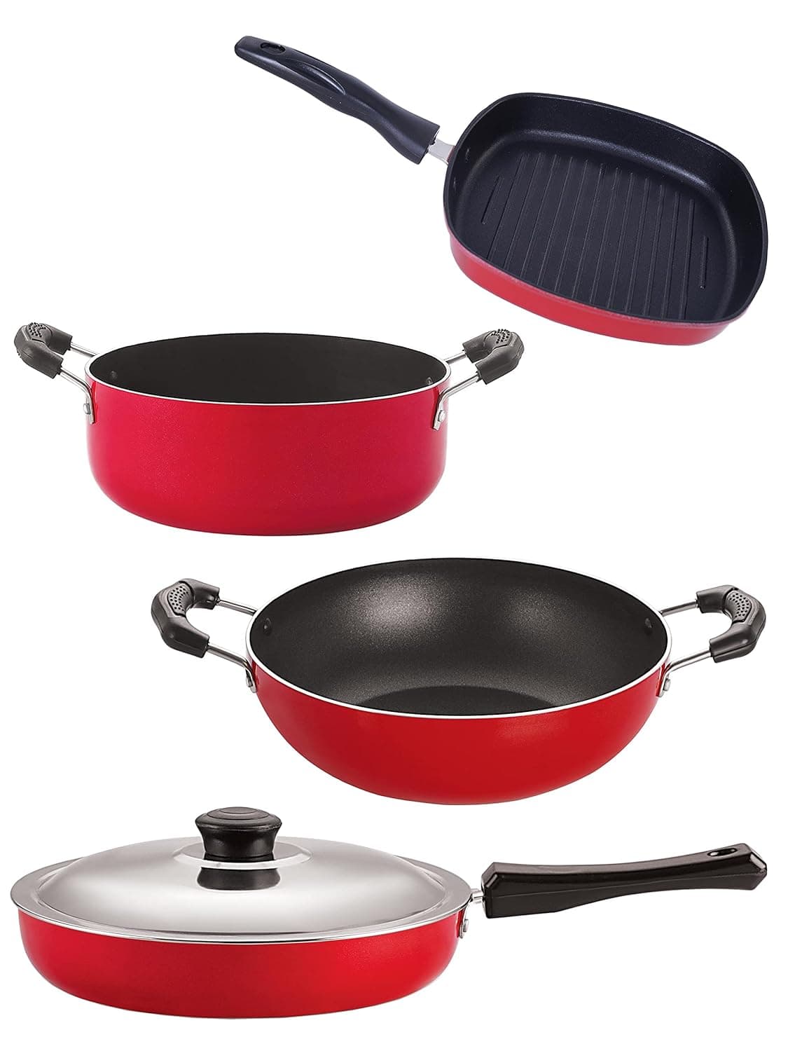 Nirlon Cookware Aluminium Non Stick Gift Cooking Set of 4 Pieces (FP11_KD10_GP22.5_CS24)
