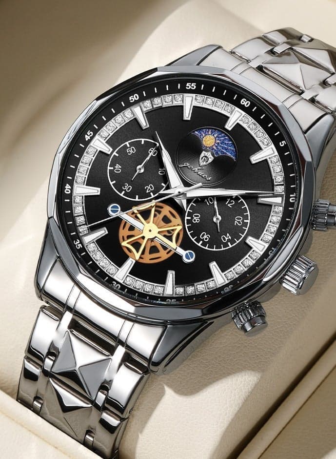 Watches for Men, Top Brand Luxury Stainless Steel Band Waterproof Luminous Chronograph Classic Quartz Wrist Watch - 43mm - Eid Ramadan Gift