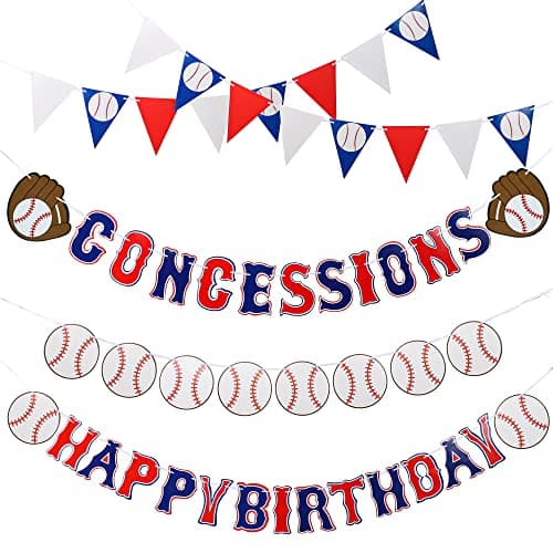 Set of 5 Baseball Birthday Banners Baseball Sports Paper Garlands Pennant Bunting Flag Decor Concessions Party Sign for Party Supplies Boys and Girls