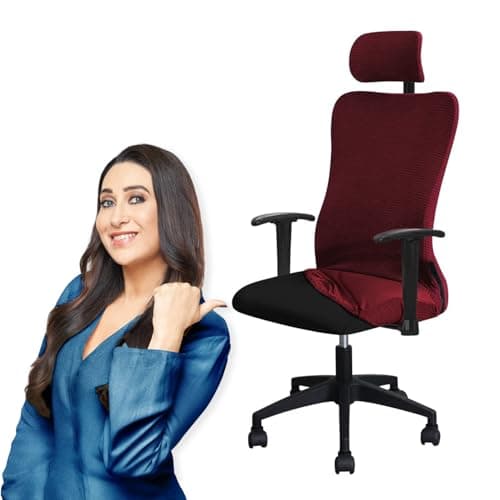 HOKIPO Water Repellent Office Chair Cover with Headrest (High-Back) – 210 GSM Stretch Jacquard – Washable, Anti-Slip Fit for Ergonomic Mesh Office Chairs, Burgundy (AR-5009-BRGN)