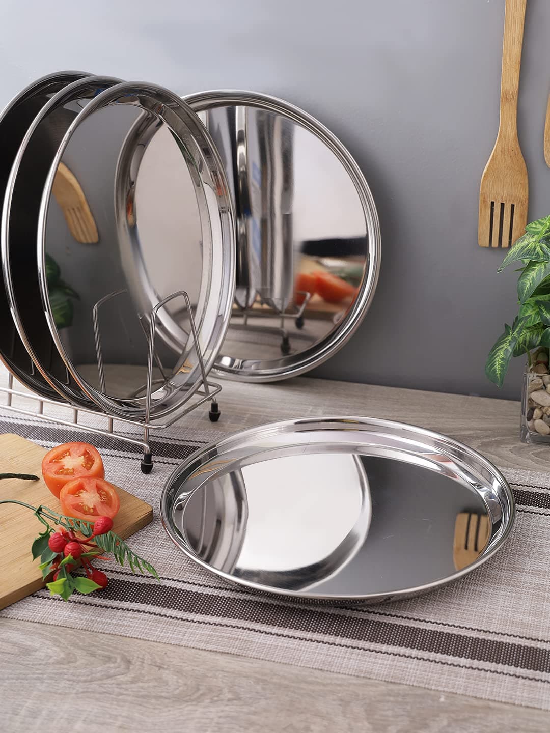 Neelam Stainless Steel 11, 22 Gauge, Buffet Plate, 25 cm, Set of 12, Perfect for Daily Usage, Dishwasher Safe, Plates for Home, Cafe, Restaurants, Parties, Long-Lasting, Easy to Clean & Maintain