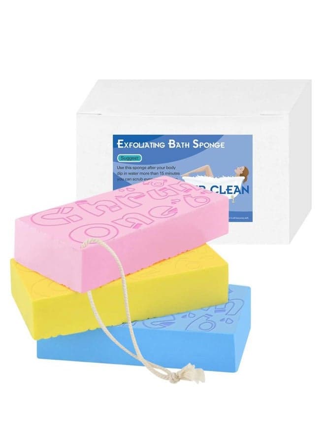 3PCS Exfoliating Bath Sponge, Asian Bath Sponge for Shower, Moisturizer and Exfoliator Body Sponge, Spa Cellulite Massager Dead Skin Sponge Remover for Body