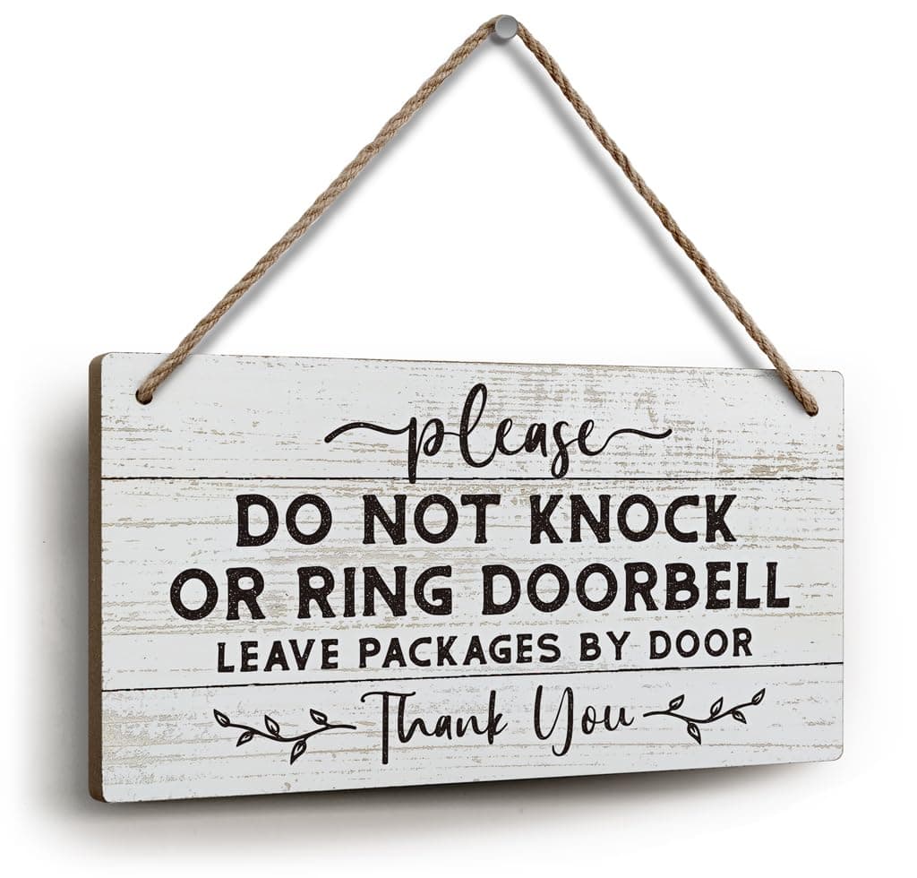 YZEXEZY Do Not Knock or Ring Doorbell Sign 6x12 Wooden Front Door Hanger Leave Packages at Door No Soliciting