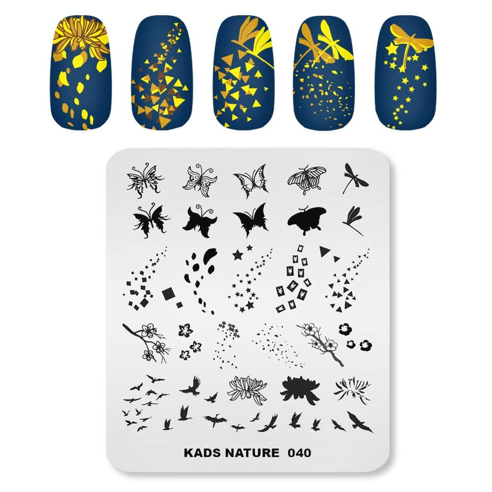 KADS Nail Art Template Nature Nail Stamping Plate Butterfly Dragonfly Fallen Leaves Image Nail Art DIY Manicure Tool NA040