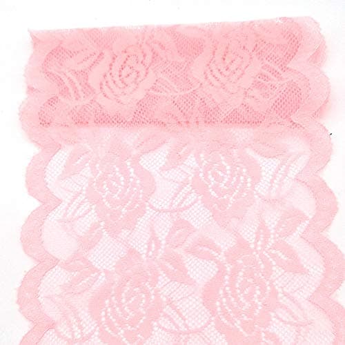 11 Yards Width 6inch Rose Embroidered Lace Ribbon Stretch Lace Trim Fabric for DIY Sewing Crafts Garment Embellishments Burlap Party Table Decorations Pink